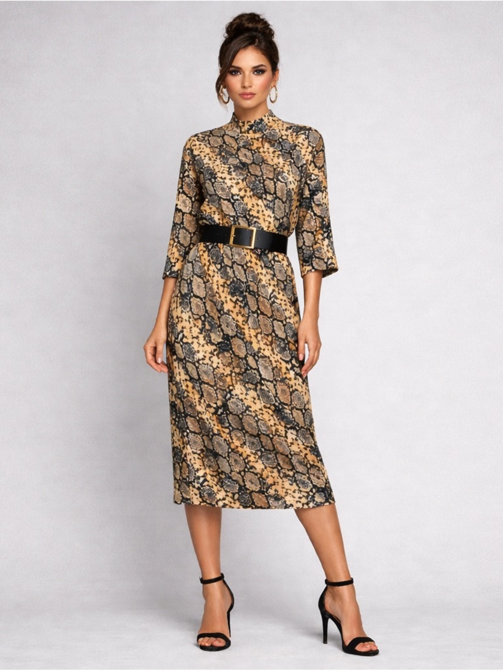 Zara Snake Print Midi Dress Womens S Mock Neck Bodycon Animal Print Y2K